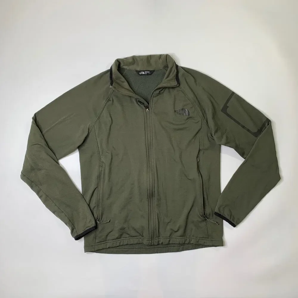 The North Face Jacket Mens M Medium Army Green‎ Borod Grid Fleece Lined Full Zip